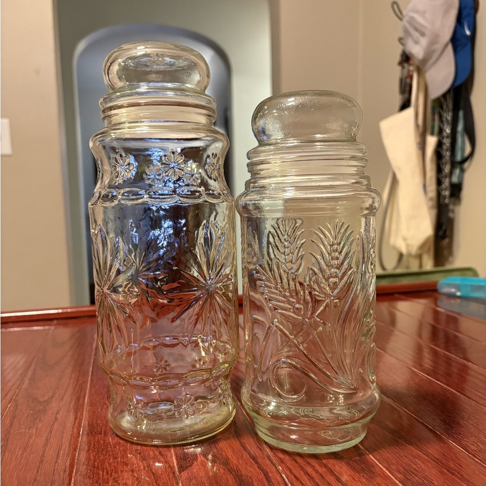 Vintage Planters Mr. Peanut Glass Jars with Lids (2)